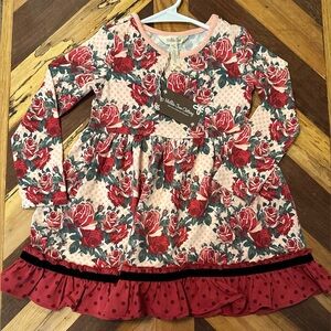 Matilda Jane Floral Dress with Red and Cream